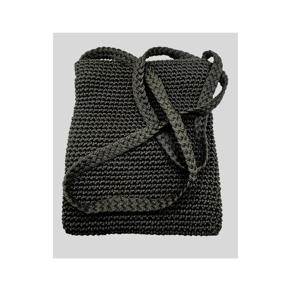 Chateau Black Crochet Crossbody Bag Braided Strap Boho Small 6x8"